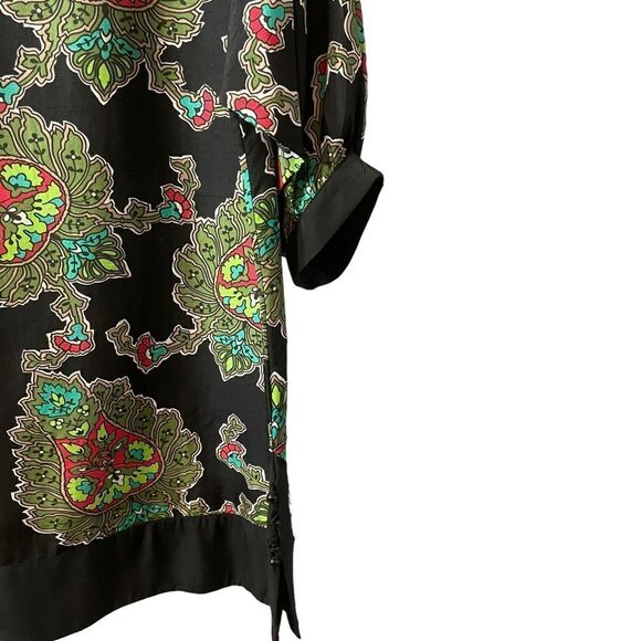 Zara Woman 100% Silk Paisley Split Neck 3/4 Sleeve Tunic Blouse Top Shirt Size S - Picture 9 of 12